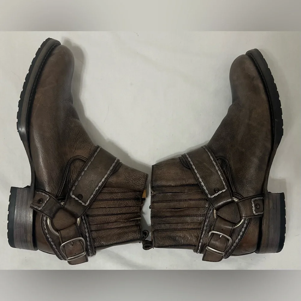 FREEBIRD Dallas Brown Distressed Leather Moto Western Harness Biker Boots